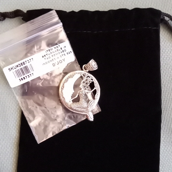 BALI GODDESS CARVED BONE MOON AND STERLING SILVER MERMAID PENDANT - Picture 7 of 7